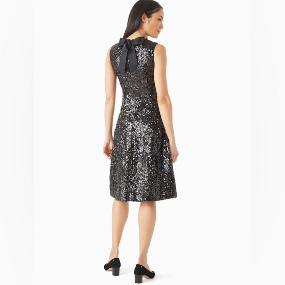 Kate Spade NWT New Women’s Sequin Fit and Flare Statement Bow Dress 12 msrp $898 - Picture 2 of 15